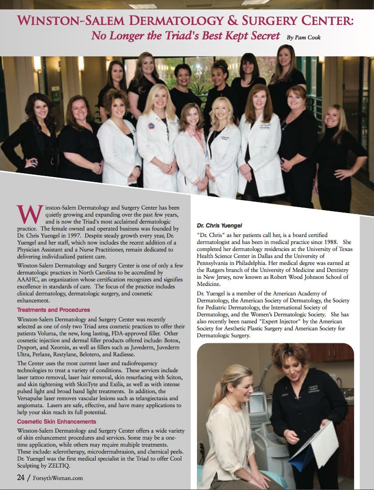 Winston Salem Dermatology Featured In Forsyth Woman Magazine